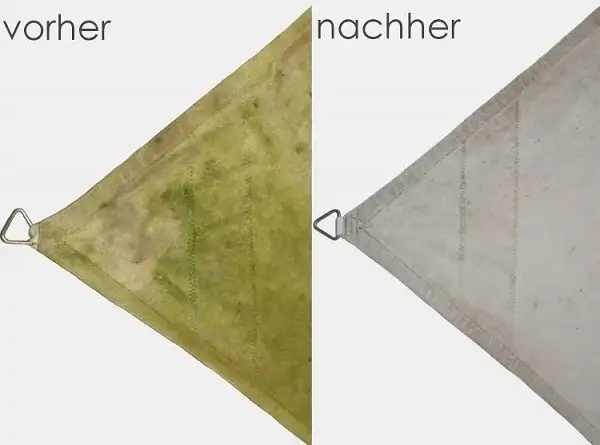 Sonnensegel Reinigung Reparatur vorher nachher